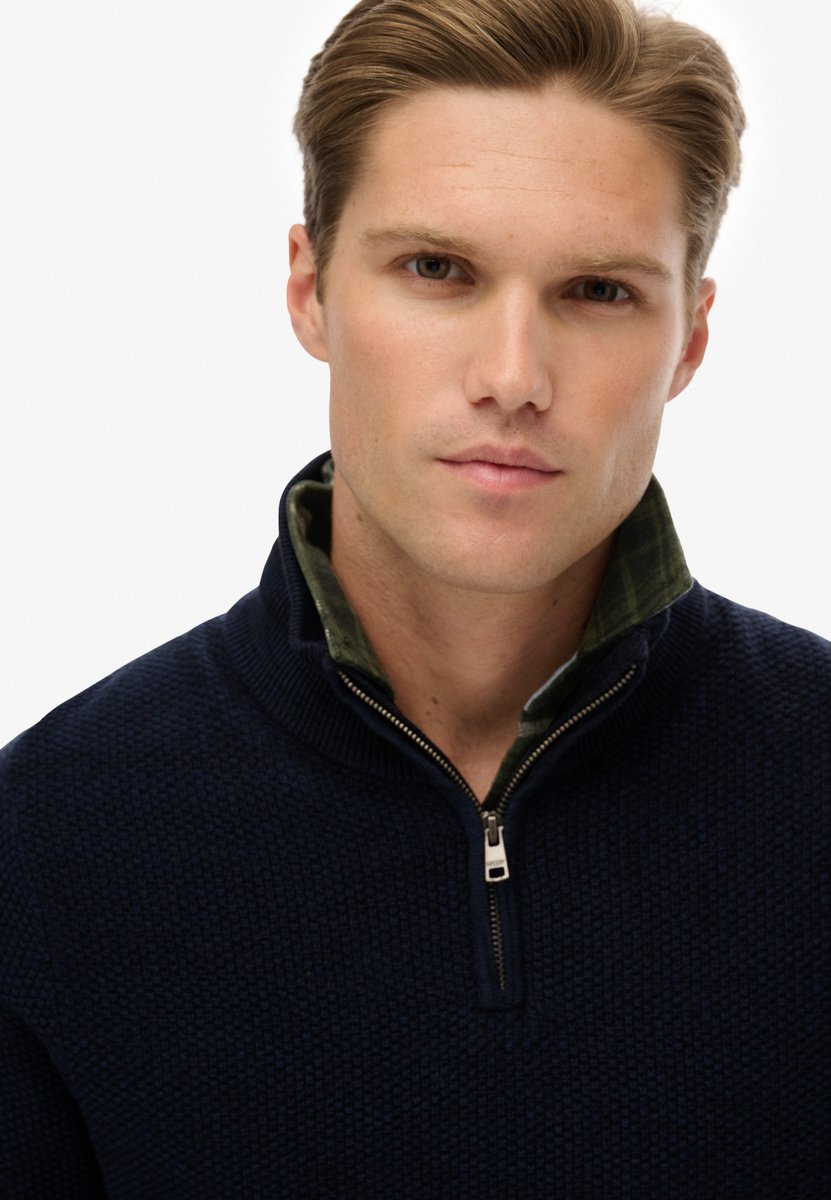 Superdry Cotton Texture Henley Half Zip Sweater Heren Blauw