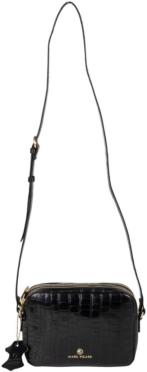 Marc Picard Leren schoudertas Croco Shoulder Bag Black zwart
