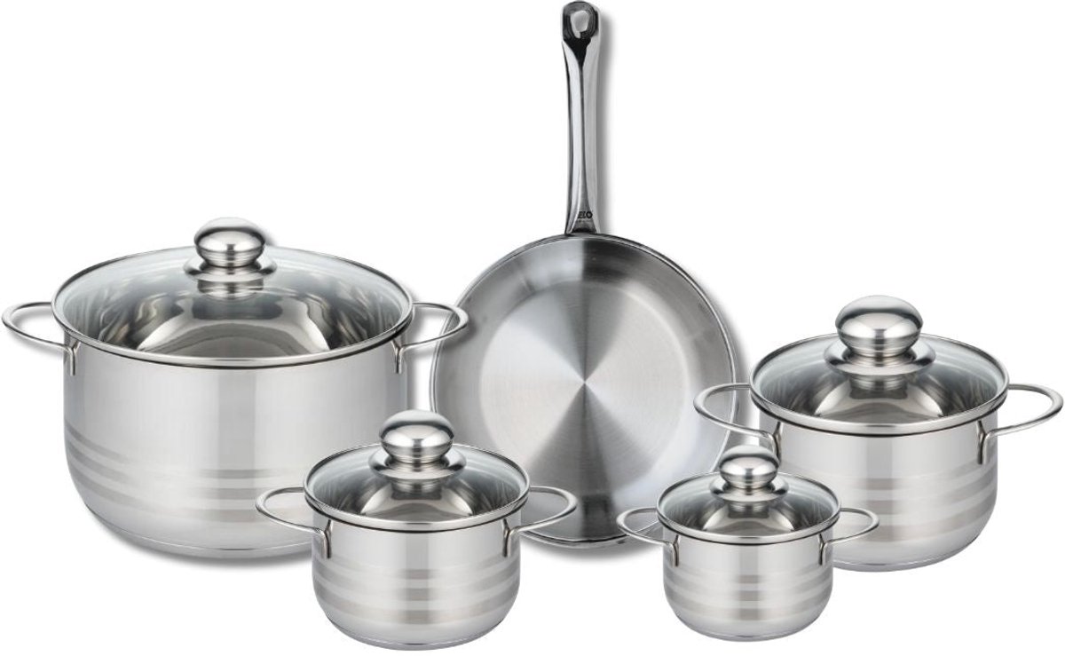 Set van 1 Koekenpan 24 cm en 4 kookpotten 12, 14, 16 en 24 cm Elo Profi Brillant