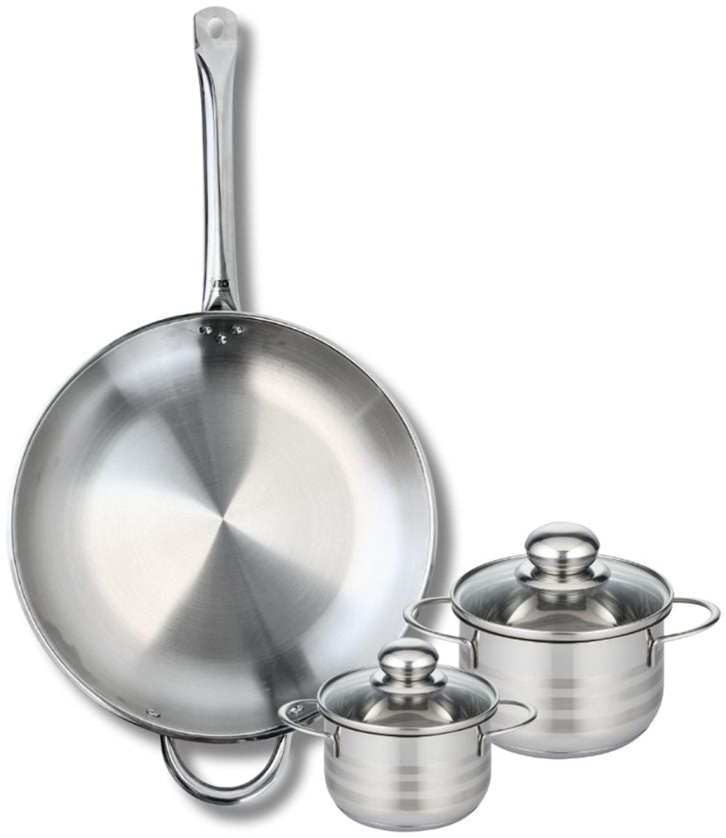 Set van 1 Koekenpan 32 cm en 2 kookpotten 12 en 14 cm Elo Profi Brillant