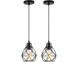 2 Stuks Hanglamp Industriële Zwart E27 Plafondlamp voor Binnen Slaapkamer Kroonluchter Retro
