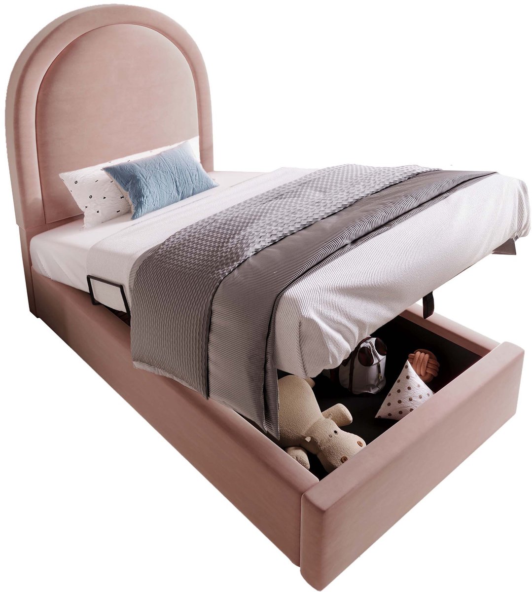Merax Kinderbed 90x200 cm met H3 Matras - Gestoffeerd Eenpersoonsbed met Hydraulisch Opbergruimte - Roze Fluweel