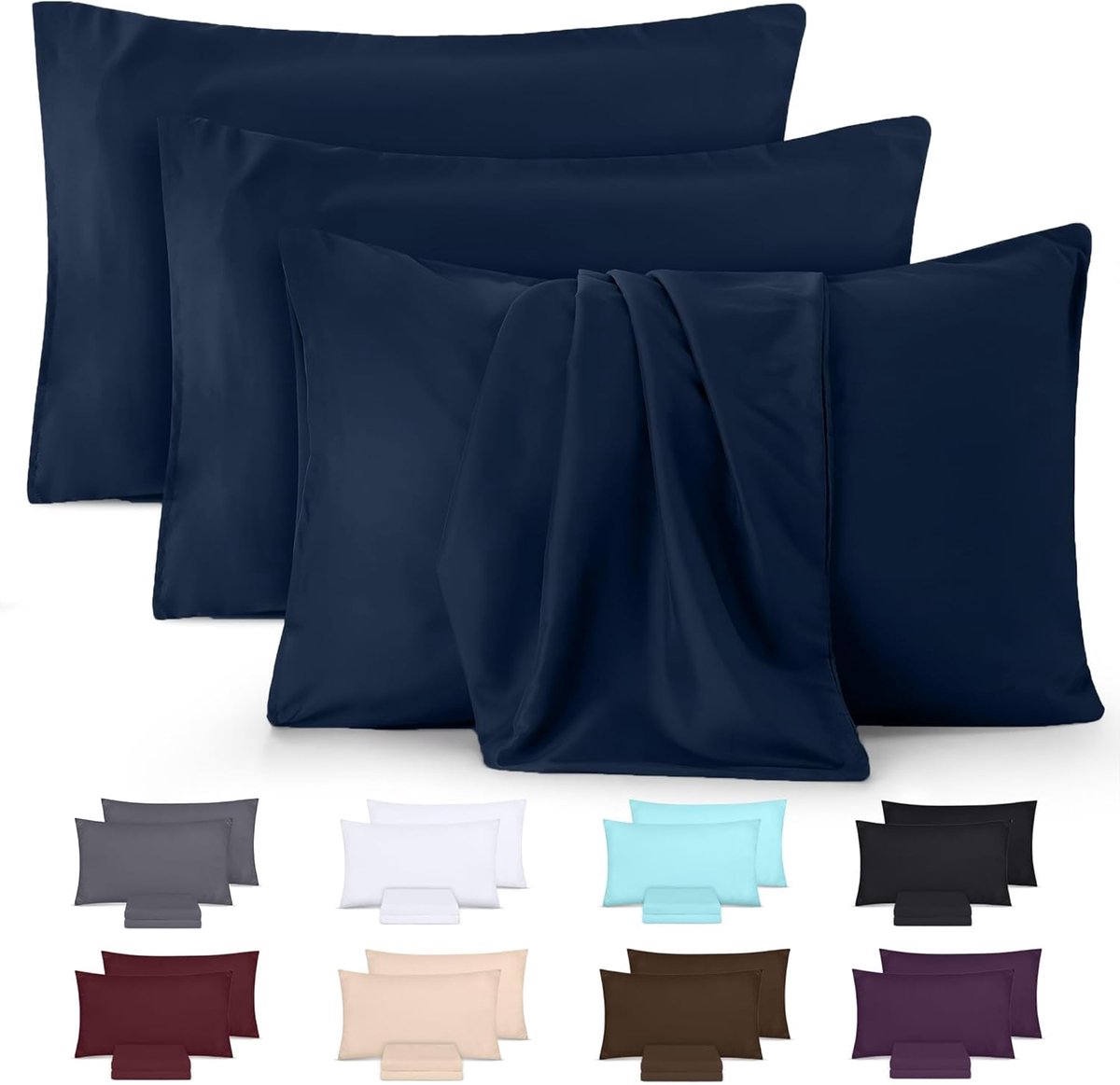 Famanu - Kussensloop Set van 4 – Makkelijk te onderhouden Zachte geborstelde microvezel – Krimp en vervagingsbestendig (Marine Blauw, 50 x 75 cm)