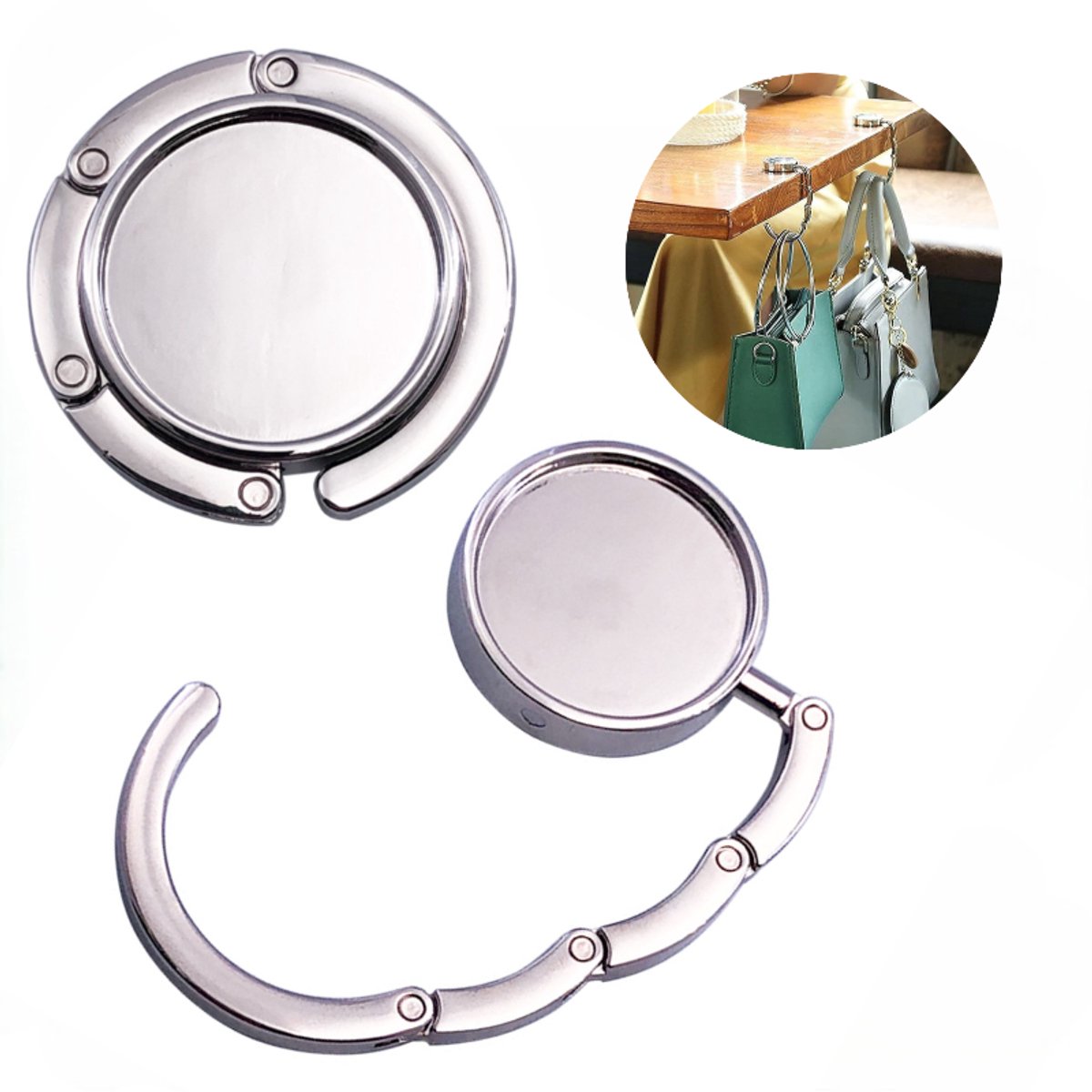 2 Stuks Tassenhanger – Tashanger bureau - Tassenhaak tafel - Tashanger voor tafels - Uitvouwbare tassenhanger - Draagbare tassenhaak - Zilver -LOUZIR