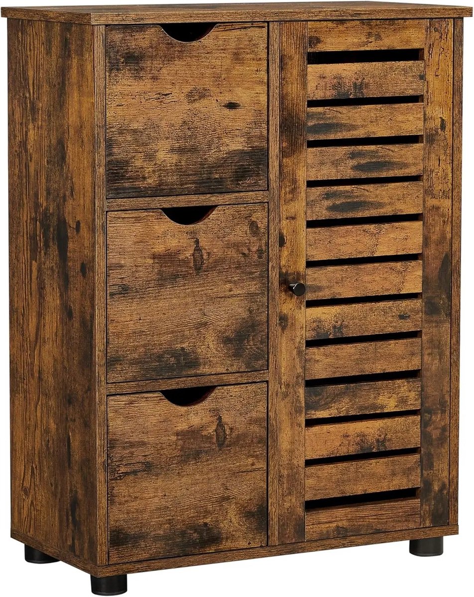 Badkamer Ladekast Vintage Bruin - Badkamerkast - 3 Lades - 3 Opbergvakken - Verstelbare Pl