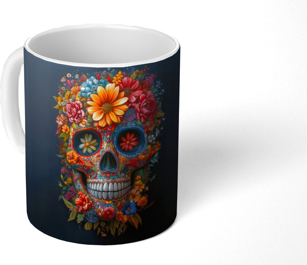 Mok - Koffiemok - Bloemen - Kleurrijk - Schedel - Mokken - 350 ML - Beker - Koffiemokken - Theemok