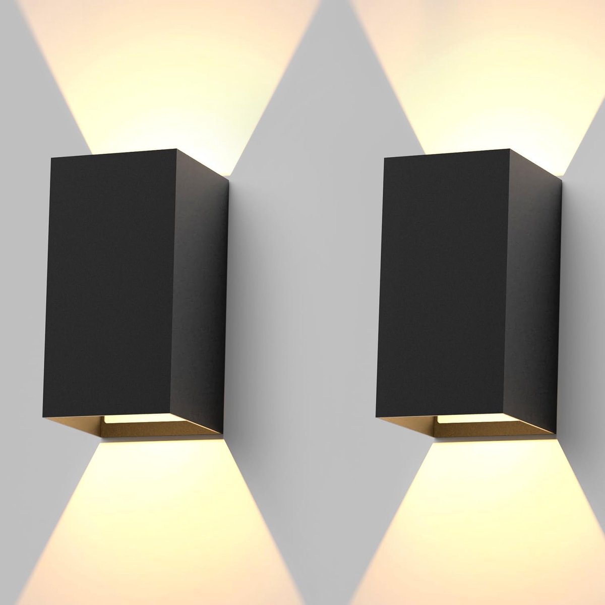 Glitzerlife Up Down Wandstrahler - 2 Pack LED Wandlamp Binnen en Buiten - Zwart IP65 Wasserdicht - 5W 3000K Warm Wit - Voor Gevel, Traphuis, Tuin, Hal
