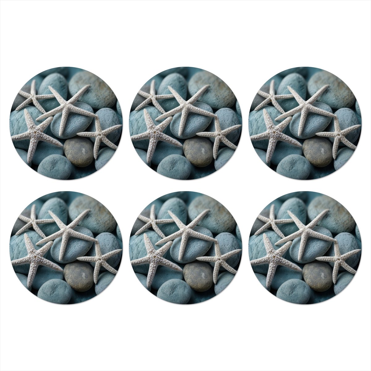 Onderzetters voor glazen - Rond - Zeesterren - Stenen - Wit - 10x10 cm - Glasonderzetters - 6 stuks