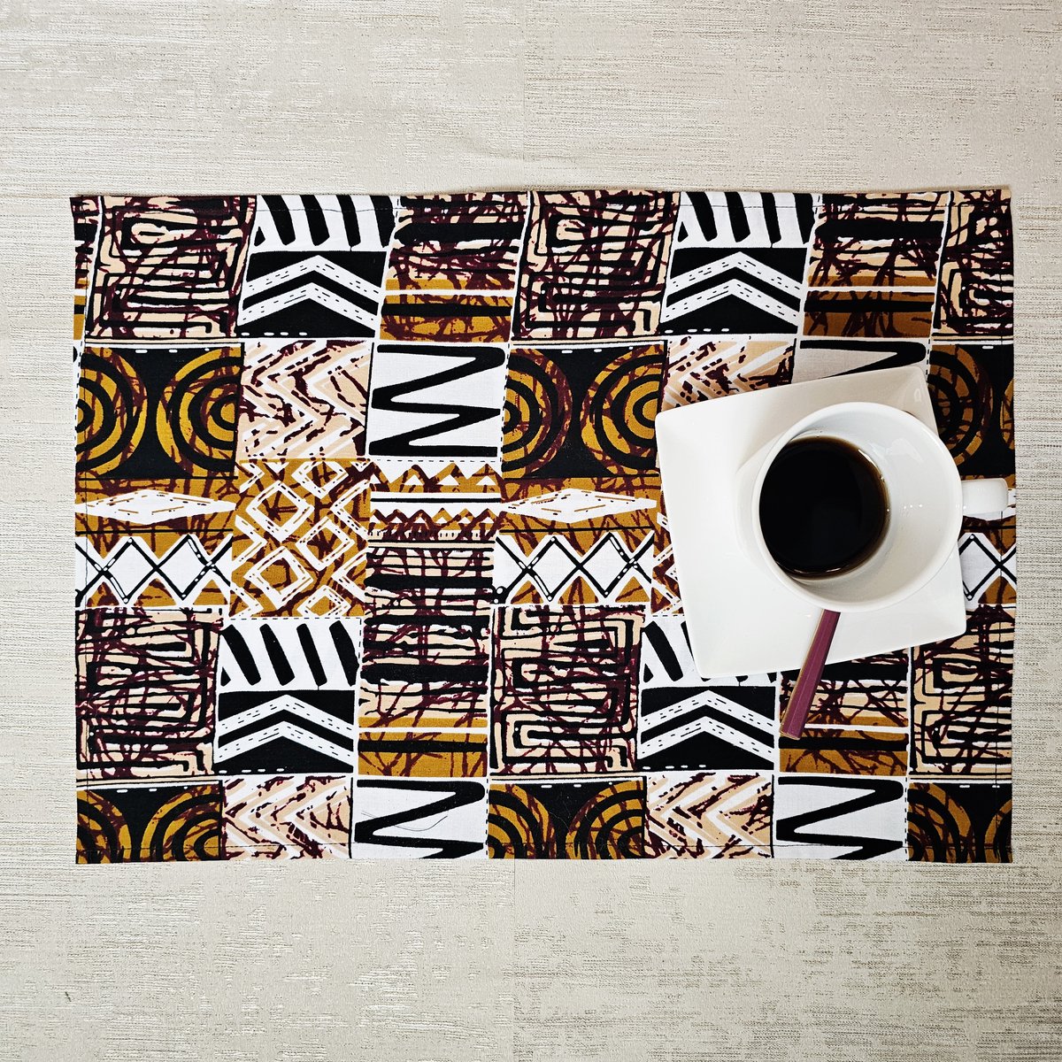 Placemats Set van 4 | 100% Katoen Geweven 32x42cm | ''Mudcloth'' geïnspireerde Wasbare Boho Stoffen Placemats