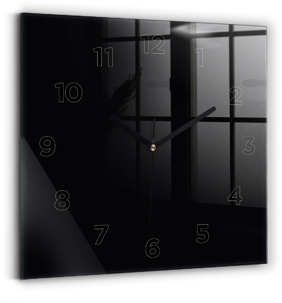 Wallfluent Wandklok - Zwart Vierkante Glazen Wandklok - 30 cm x 30 cm - Zwart Wandklok - Zwarte Handen - Wandklok Met Cijfers - Stille Wandklok Slaapkamer - Vierkante Glas Klok - Scandinavisch Wandklok - Vierkante Glazen Klok