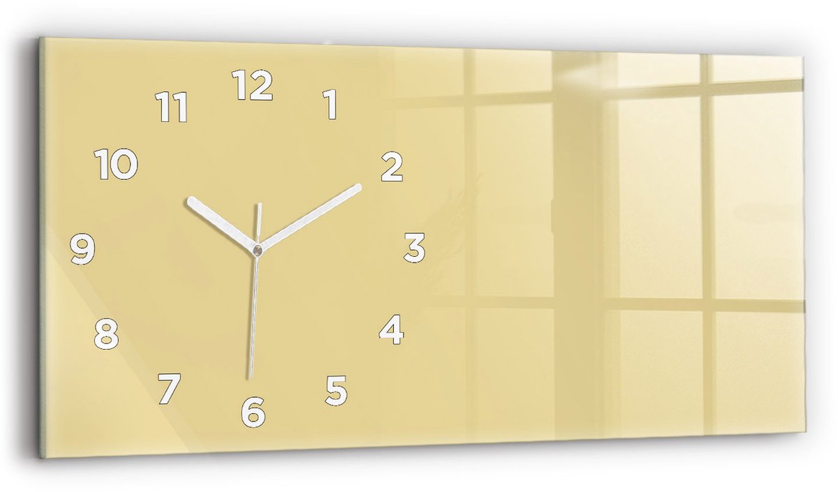 Wallfluent Wandklok - Romig Glazen Klok Rechthoekige - 60 cm x 30 cm - Romig Wandklok - Witte Handen - Wandklok Met Cijfers - Stille Wandklok Slaapkamer - Rechthoekige Glas Klok - Industrieel Wandklok - Rechthoekige Glazen Wandklok