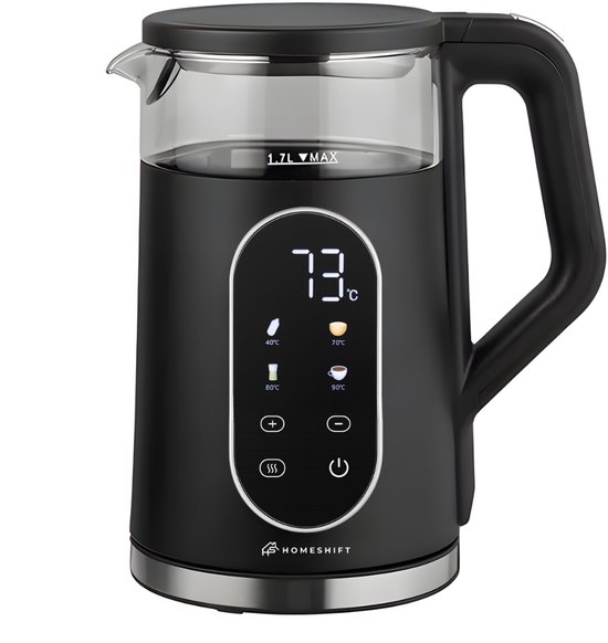 HomeShift® Waterkoker met Temperatuurregeling - Warmhoudfunctie - Dubbelwandig - Elektrisch - 1,7 Liter - 2200W - Zwart
