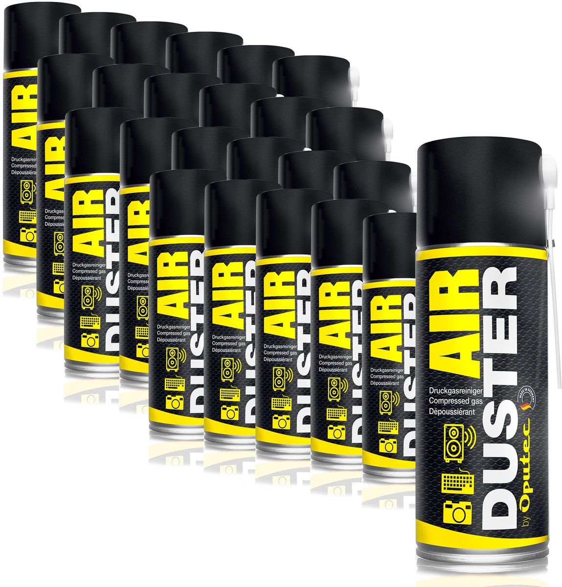 Oputec 24 x 400ml spray – air duster / drukluchtreiniger – toetsenbord reiniger met verlengstuk – Made in Germany