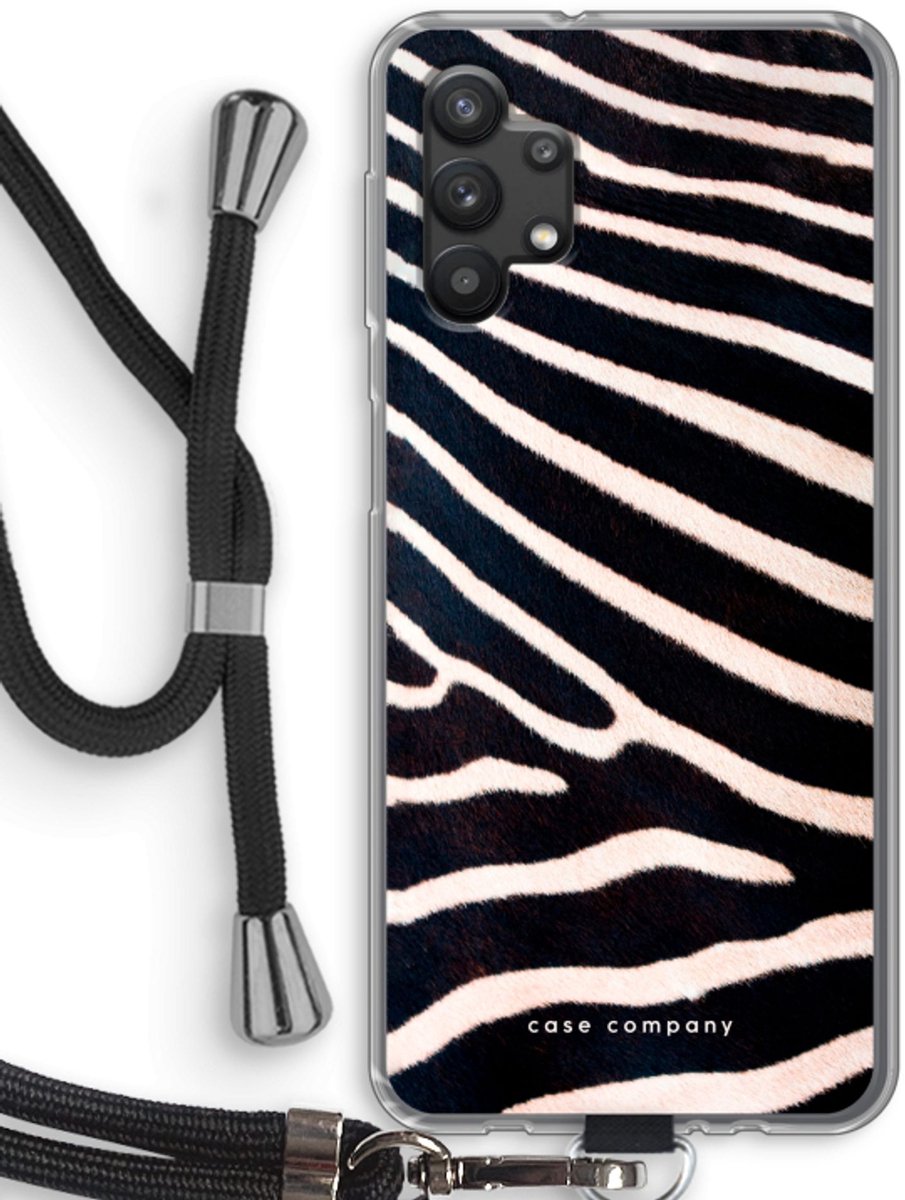 Hoesje met koord geschikt voor Samsung Galaxy A32 5G hoesje met Koord - Zebra - Telefoonhoesje met Zwart Koord - Bescherming aan alle Kanten en Over de Schermrand