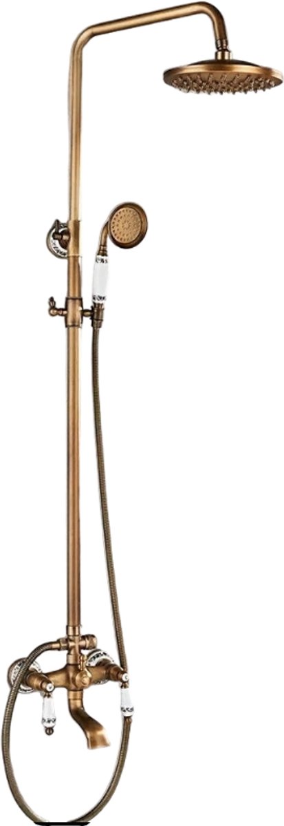 Buitendouche – Tuindouche – Regendouche – Douchekraan – Baduitloop – Antiek Messing – Regendouchekop 20,32 cm – Duurzaam Metalen Materiaal