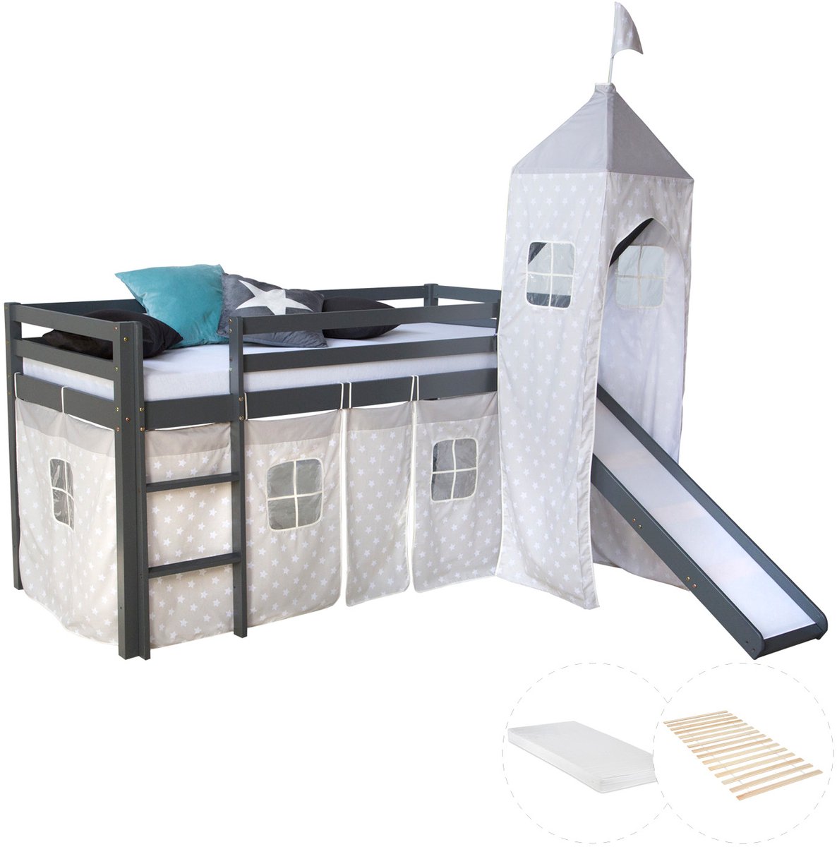 Homestyle4u Hoogslapger - 90x200 cm - met matras - Grijs
