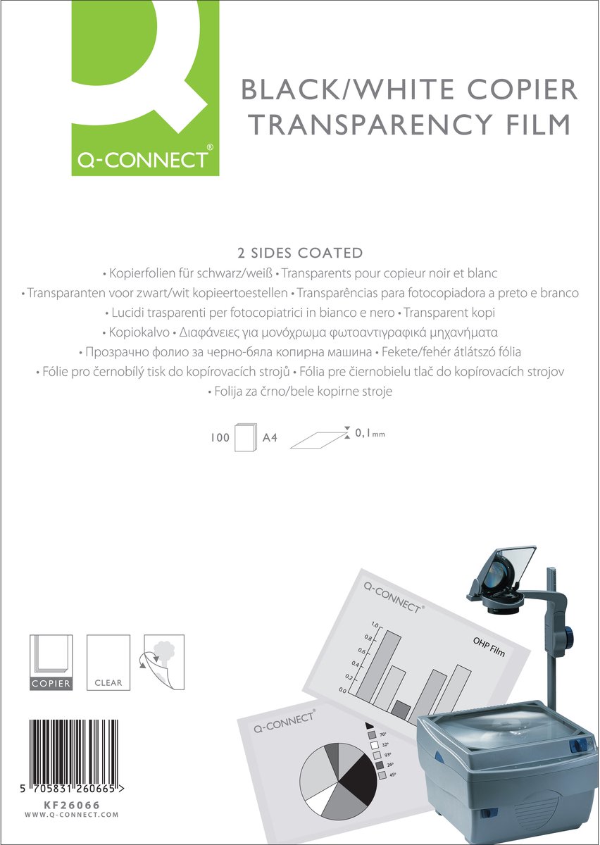 Q-CONNECT overhead transparanten voor laserprinter, ft A4, pak van 100 vel