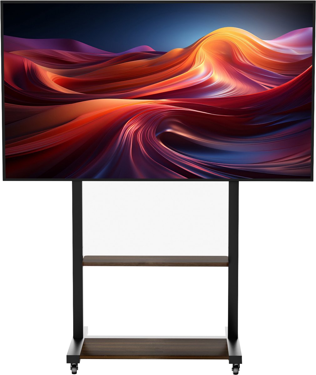 unho TV Vloerstandaard met Wielen - Industriële Rolling TV Vloerstandaard - voor 40-100" LCD LED TV's - 2 Tier MDF Planken - In Hoogte Verstelbare TV Karbevestiging - Max VESA 800*600mm