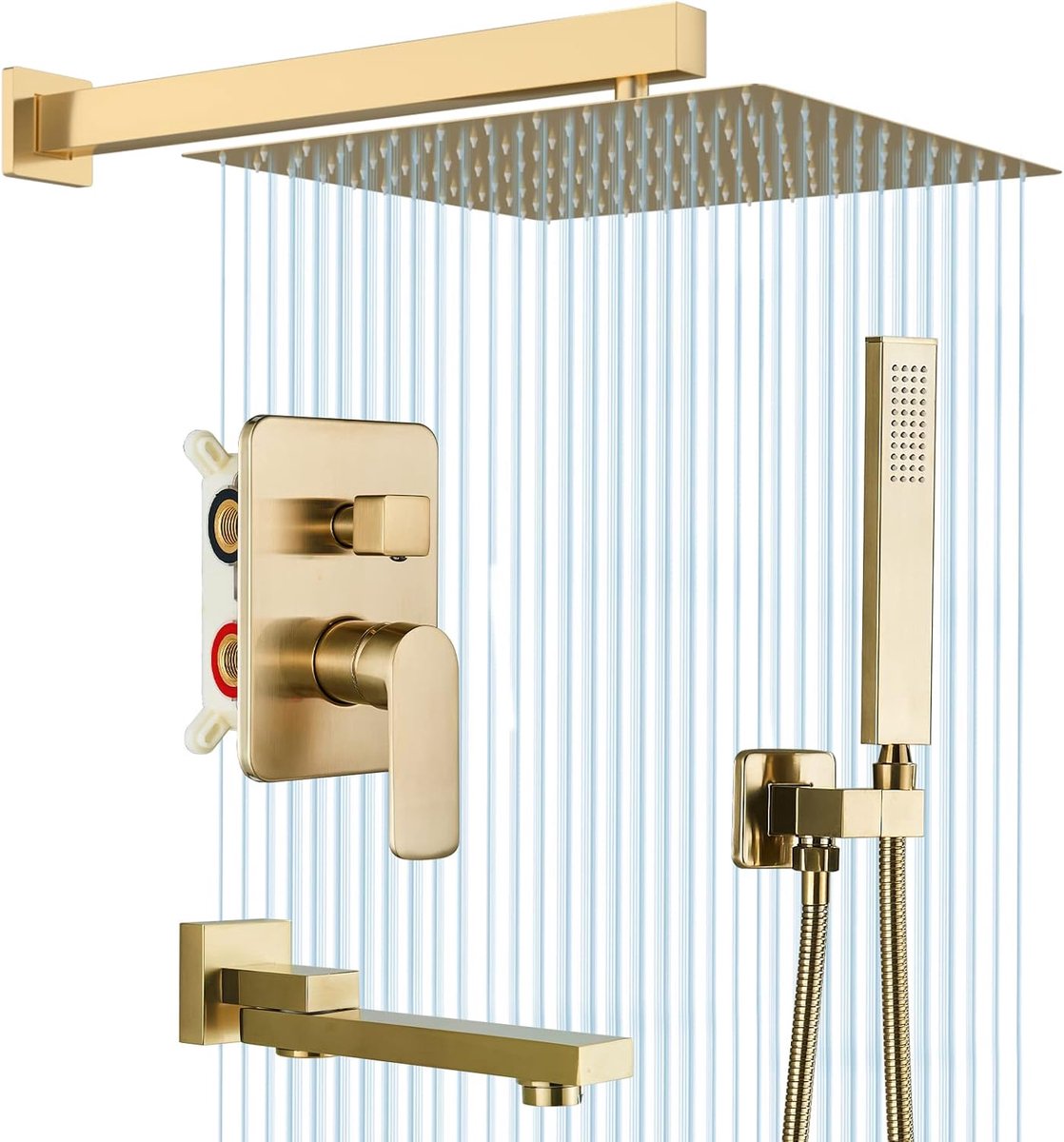 Set van inbouwbare douche gouden geborsteld 30cm * 30cm Douche systeem 3 functies douche mixer met douche-appel uit laiten Kit Douche inbouwbare plafond