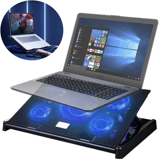 Laptopkoelventilatorstandaard, dubbele USB, voor 11-17 inch laptops, koelpad met 5 ventilatoren
