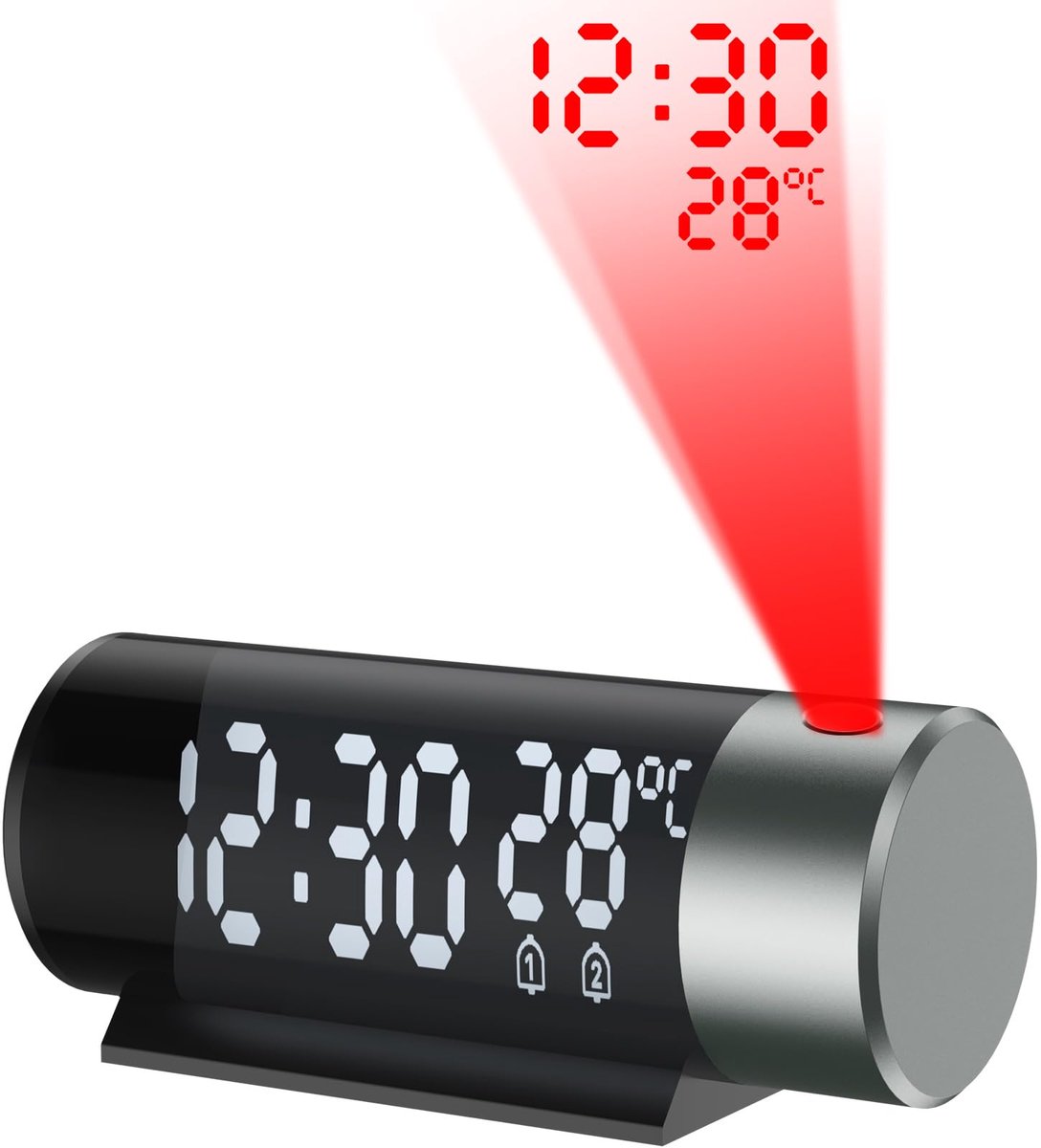 180° Projectie Wekker – Digitale Alarmklok met USB Oplaadpoort, Nachtmodus, Snooze & Groot LED Scherm