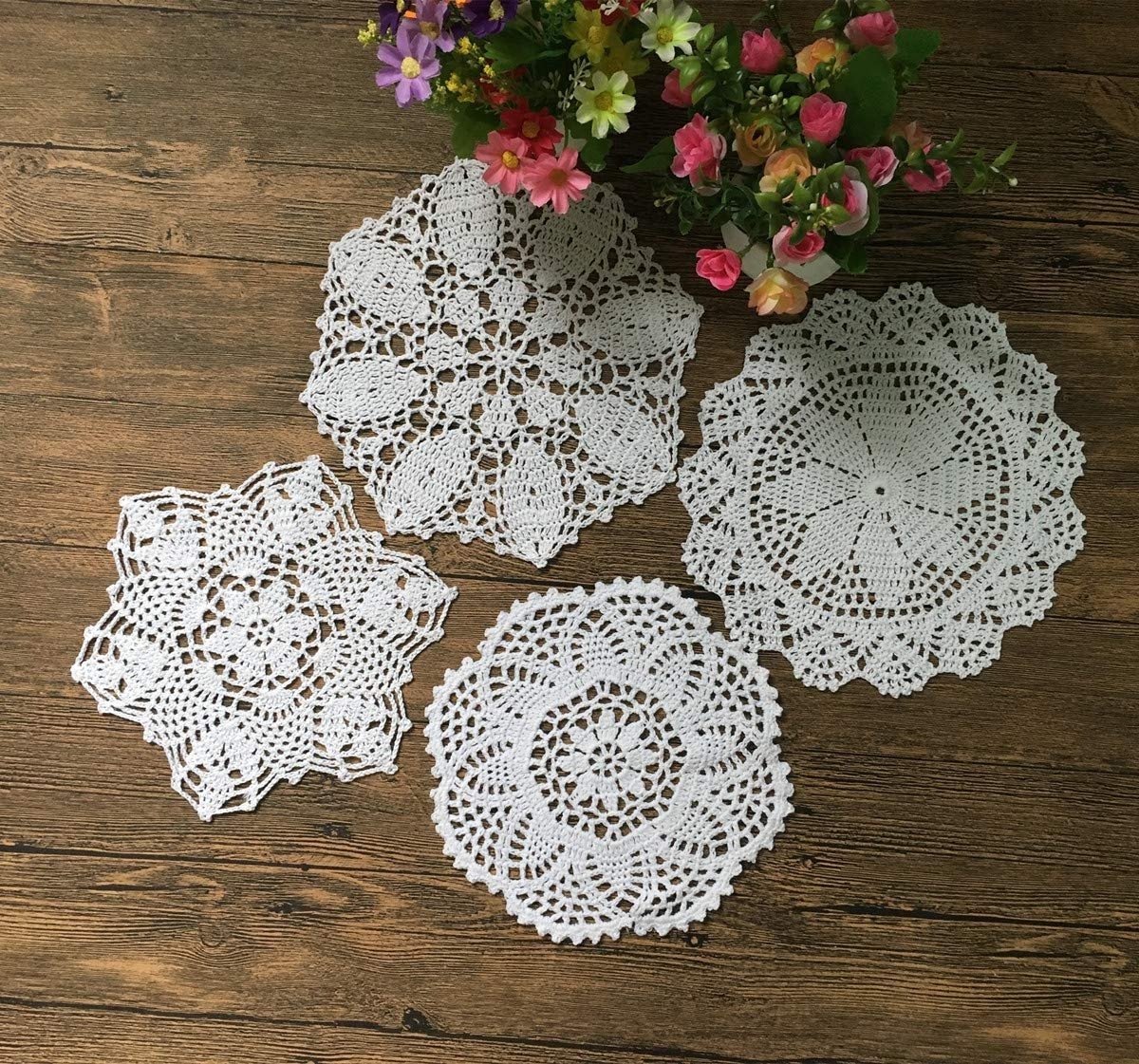 WNHB® Witte Kanten Placemats - Set van 8 Stuks - Handgemaakt Katoen - Decoratieve Tafel Onderleggers