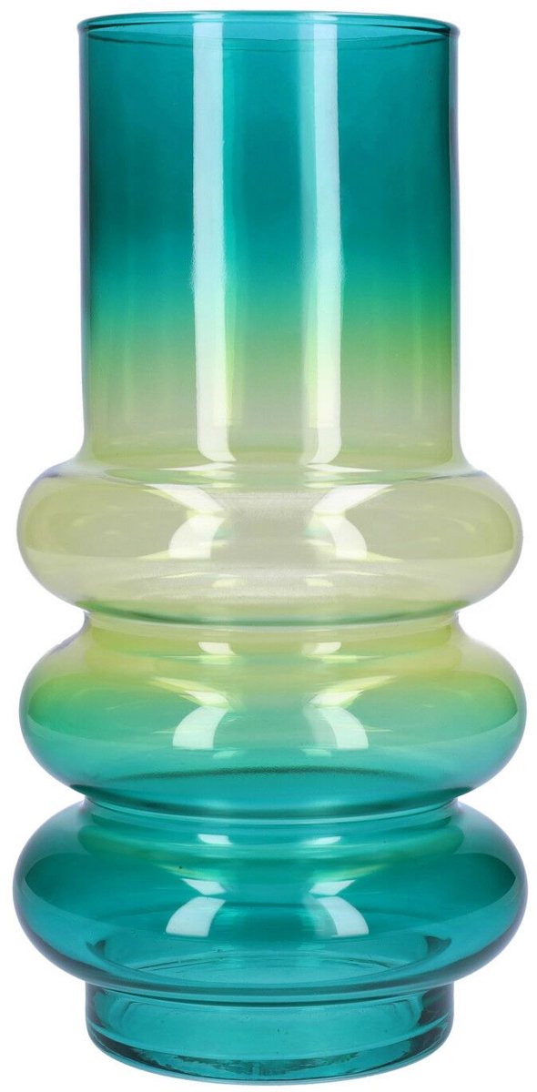 Glazen vaas Tess D10 13.6xh27 cm Petrol/geel