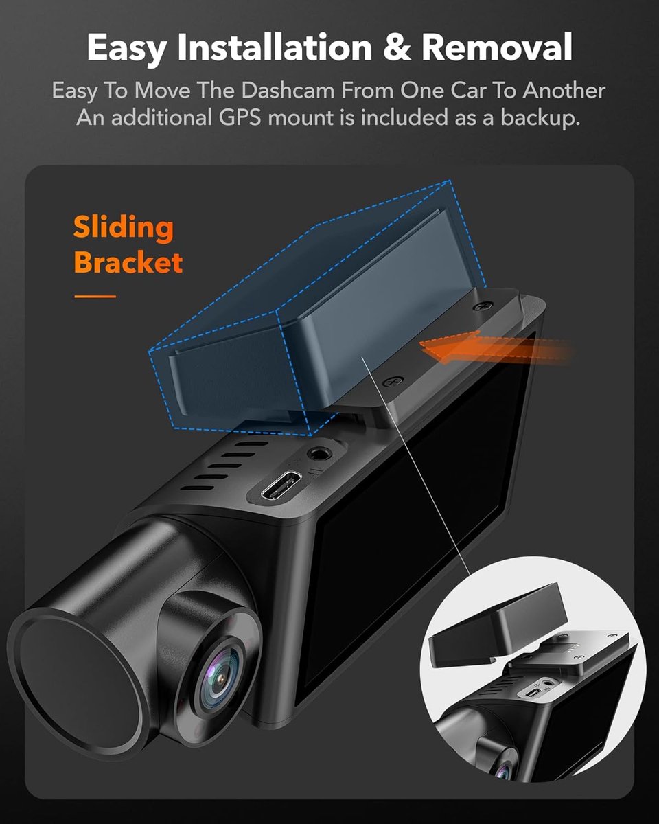 WOLFBOX i07 Dashcam, 3-kanaals Dashcam Camera met WiFi en GPS, 4K+1080P voor Voor & Interieur, 2.5K 1600P+1080P+1080P, 3" LCD met Super IR Nachtzicht, 24-uurs Parkeerbewaking, Max. 512 GB (Draadloos Voor & Achter) thumbnail 5