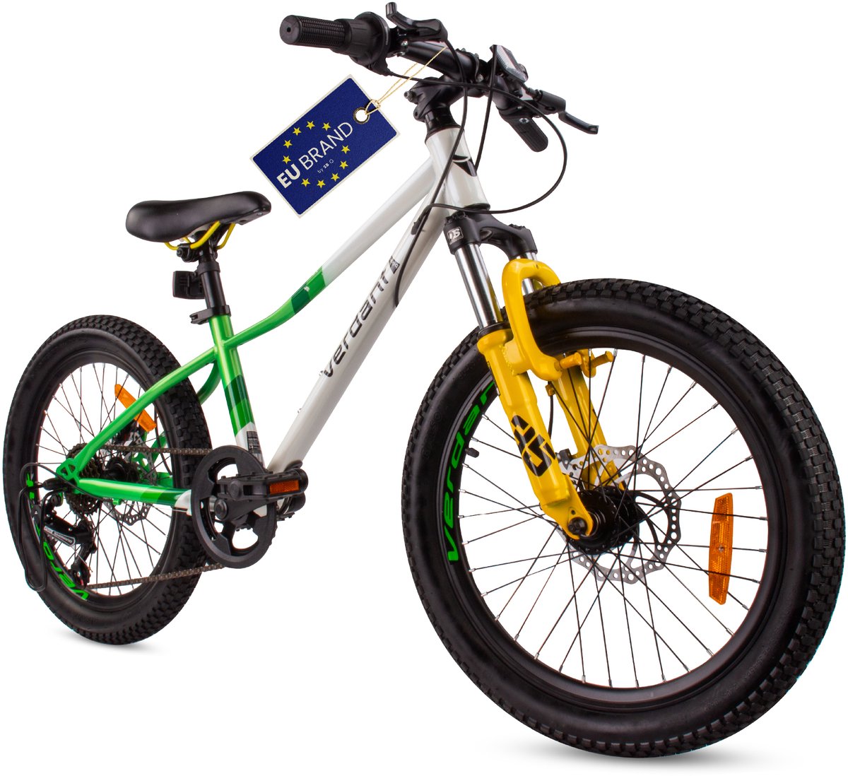Verdant Bike Kinderfiets voor jongens 20 inch wielmaat te kiezen uit 6 versnellingen Shimano van 6 tot 10 jaar in hoogte verstelbaar (Wit Groen)