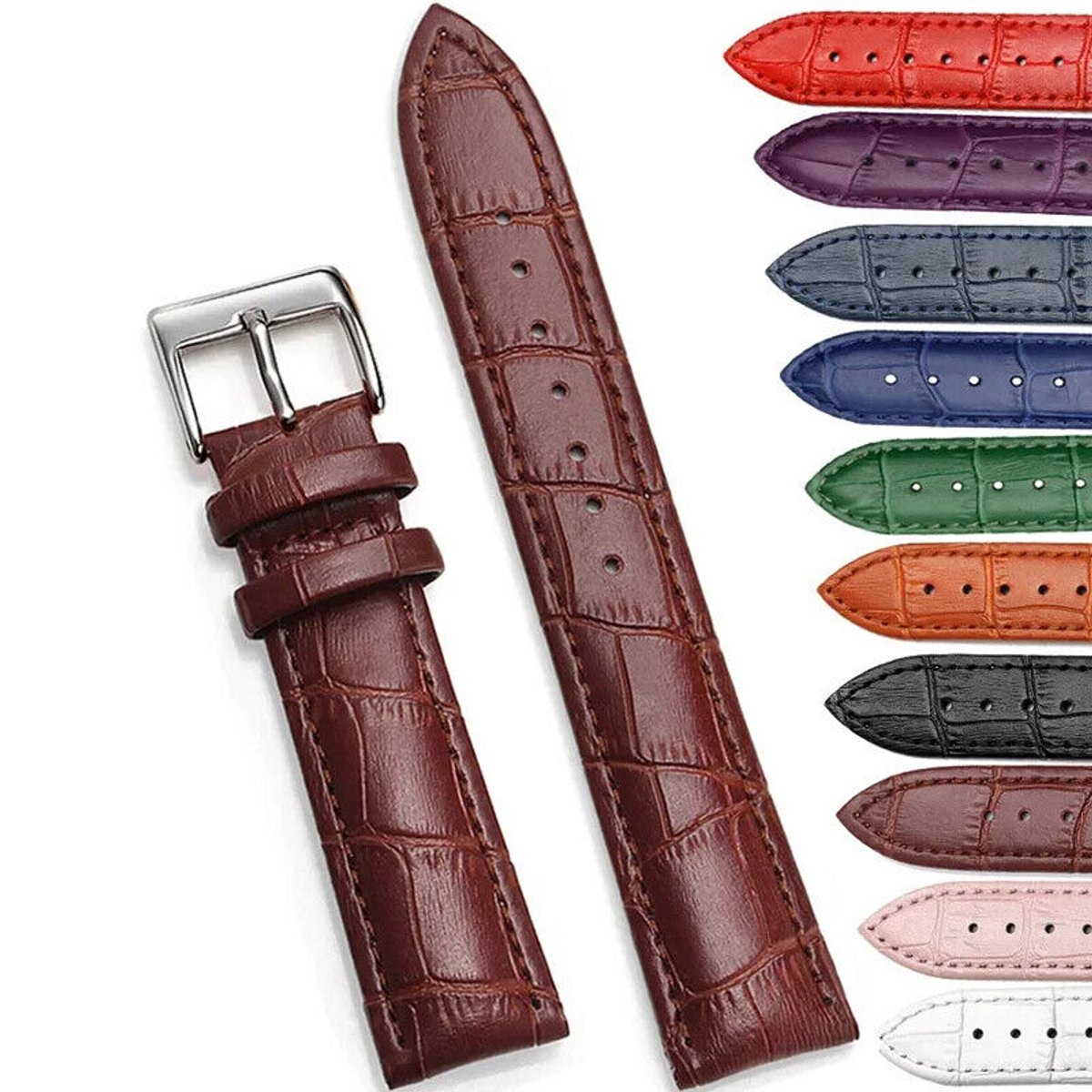 20 mm echte leren armband, universele band - donkerbruin, één stuk