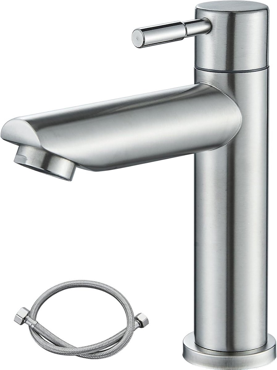 Kraan voor koud water, met uitloop, kraan voor wastafel, koud water voor toilet, koudwatermengkraan alleen van roestvrij staal voor badkamer