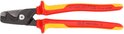 Knipex tangen met rode en gele handvatten, gesloten snijblad. Tekst: 95 18 225 120 mm² Cu+Al (Do not cut Steel).