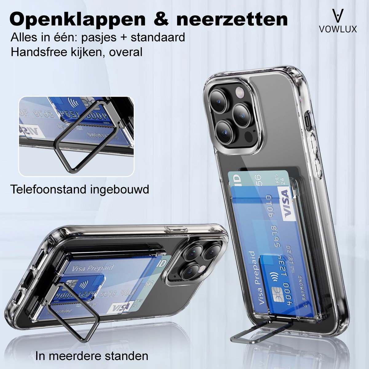MagSafe Wallet Kaarthouder iPhone 12-17 Pro Max Plus Transparant 2 Pasjes Magnetisch Telefoonstandaard - Afbeelding 4