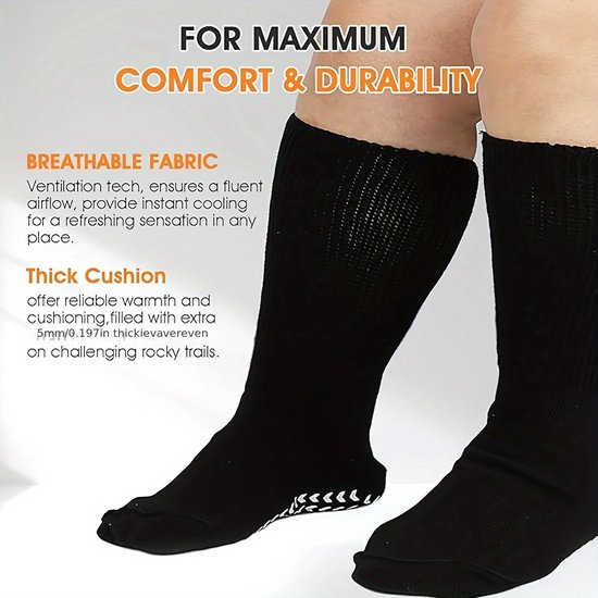 LOFIR Bamboe Diabetische Sokken voor Vrouwen - Extra Elastische Antislip Pantoffelsokken met Brede Top Grip Loose Fit & Ademend voor gezwollen voeten Ouderen Ziekenhuisgebruik Zwart 47-50 4 Paar