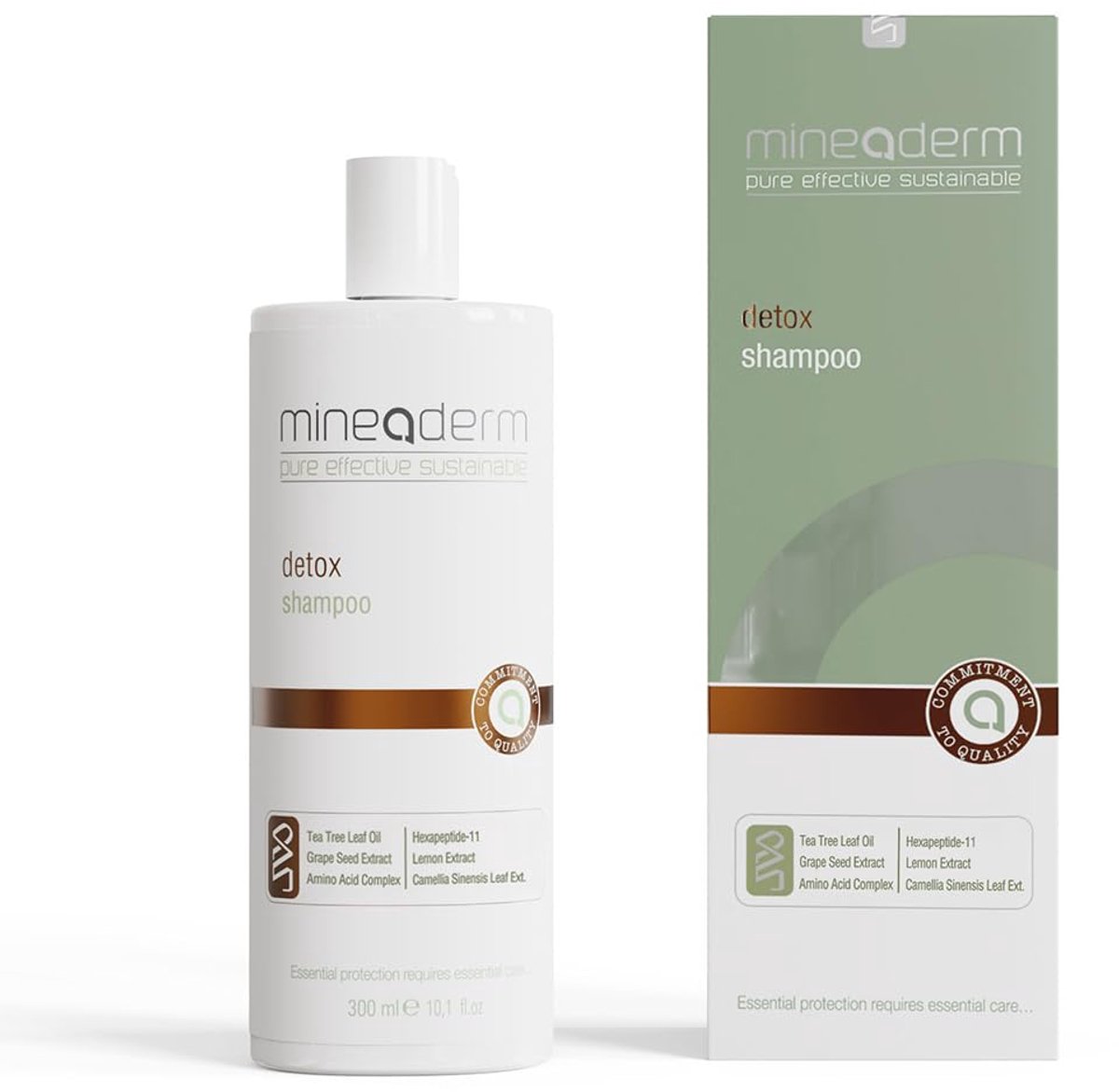 Mineaderm Detox Shampoo – Vegan & Sulfate-Free – with Tea Tree Oil, Grape Seed Extract & Amino Acids – Deep Cleansing & Clarifying for Oily & Sensitive Scalp – Gently Strengthening, 300 ml