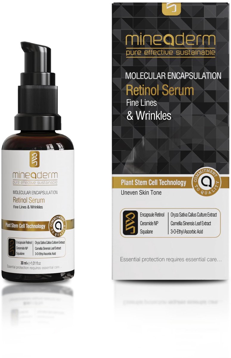 Mineaderm Retinol Serum with high concentrations of hyaluronic acid, vitamin C, and ceramides – Anti-wrinkle and brightening treatment for smoother, more radiant skin – 30 ml