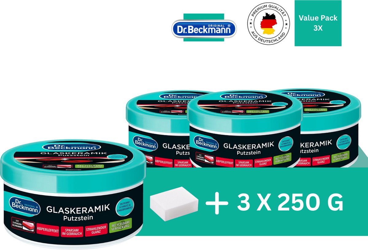 Dr. Beckmann Glazen Keramiek & Inductie Reinigingssteen – Voordeelset 3 x 250g