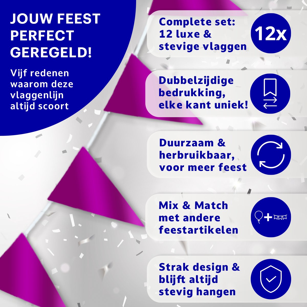 BTH - Slingers - Paars - Slingers Verjaardag - Vlaggenlijn - Verjaardag Versiering - Verjaardag - Vlaggetjes - Decoratie — afbeelding 4