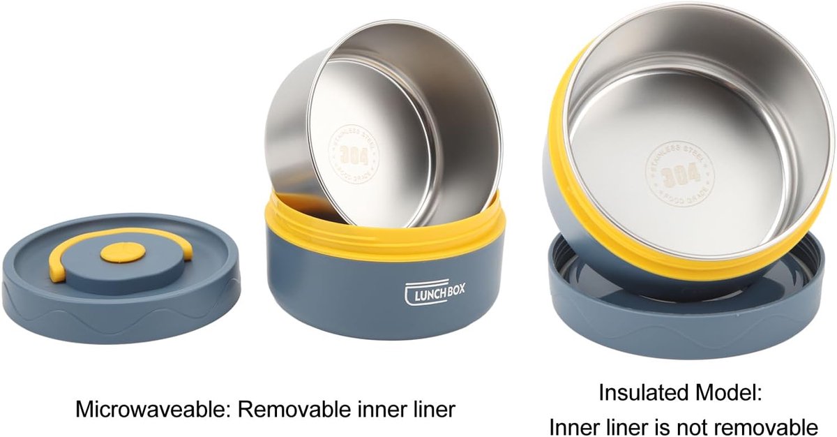 Lunchbox - Lunchbox volwassenen - Geisoleerde lunchbox - Lunchbox met vakjes - Warme lunchcontainer - Thermische container met handvat - Draagbare ronde thermische lunchcontainer - 440ml - Magnetronbestendig - 304 roestvrij staal(blauw) — cadeau in Koken & Dineren - foto 7