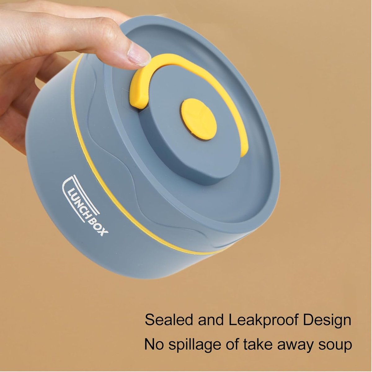 Lunchbox - Lunchbox volwassenen - Geisoleerde lunchbox - Lunchbox met vakjes - Warme lunchcontainer - Thermische container met handvat - Draagbare ronde thermische lunchcontainer - 440ml - Magnetronbestendig - 304 roestvrij staal(blauw) — cadeau in Koken & Dineren - foto 3