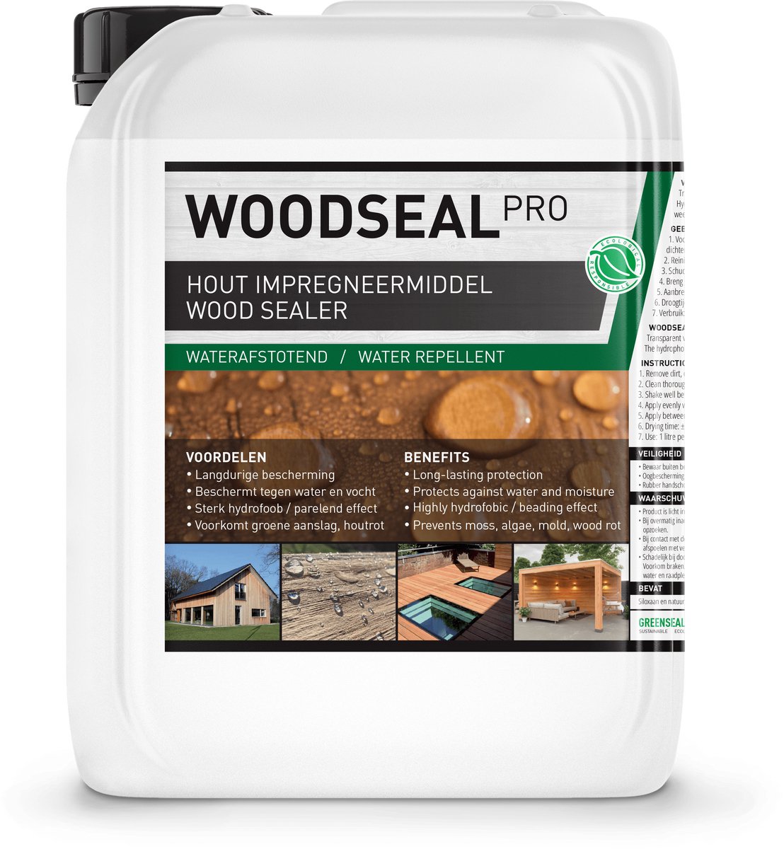 Woodseal Pro - Hout impregneermiddel - Nano Coating 100% Waterdicht - Schutting, Tuinhuis, Tuinhek, Pergola’s - Duurzaam - 5L (30m2)