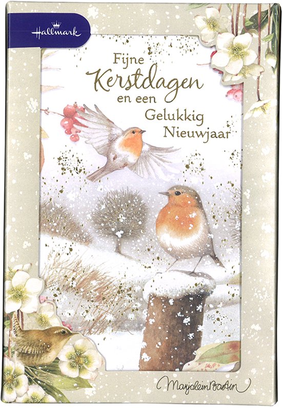 Hallmark - Marjolein Bastin - 20 Kerstkaarten - Roodborstjes - Goudfolie - Kerst - Nieuwjaar - 12,5 x 18 cm