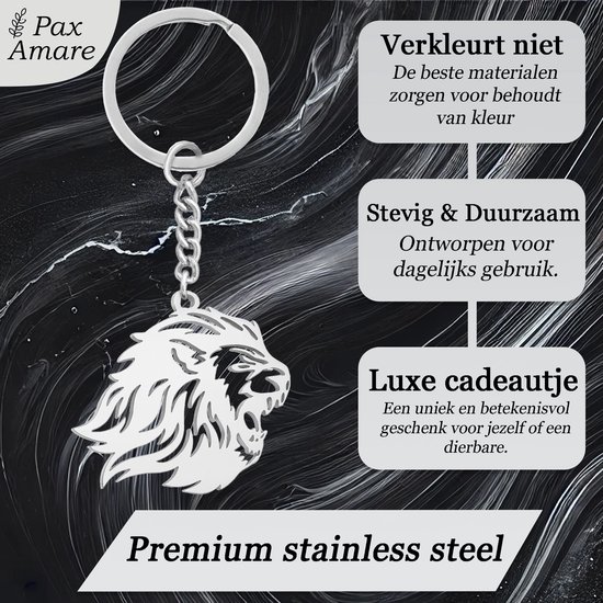 Porte-clés tête de lion argenté - Pendentif lion tendance - Acier inoxydable - Pax Amare