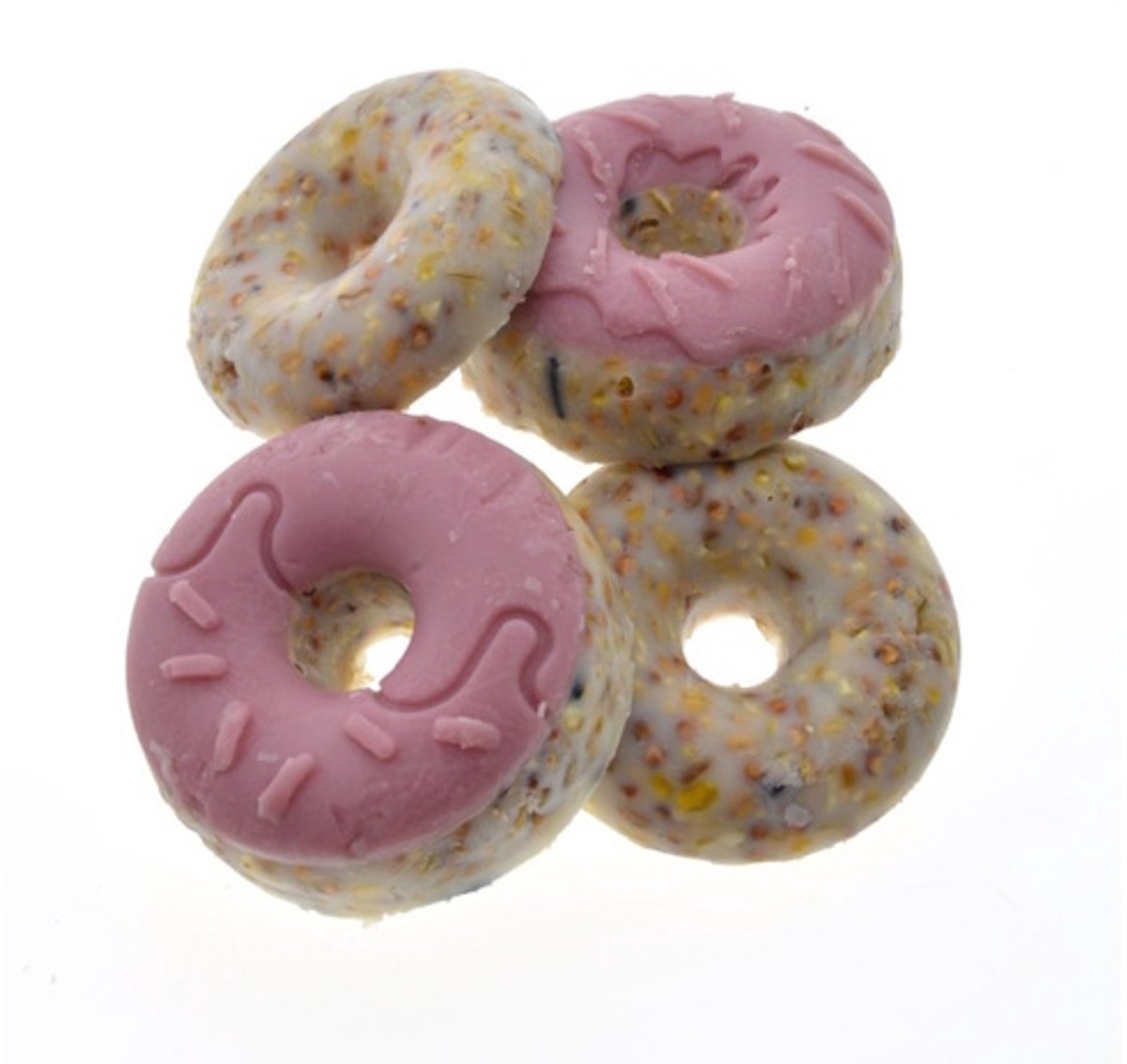 Tweetfeed Donuts in luxe doosjes - decoratieve vogeltraktatie van vet en zaden, 4 stuks