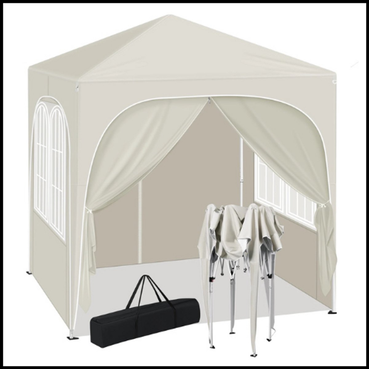 Opvouwbare Tuinpaviljoen Pergola 2x2m – Pop-up Partytent – Verstelbare Hoogte – Waterdicht – UV50+ Bescherming – Inclusief Zijwanden – Opbergtas – Beige – Outdoor Tenthuis – Voor BBQ, Feest, Tuin, Camping, Strand