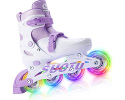 foto van Suotu Skeelers - Inlineskates Verstelbaar - Skeelers meisjes en jongens - Maat: EUR 32-36 - Lichtgevende wielen - Paars/Wit - M