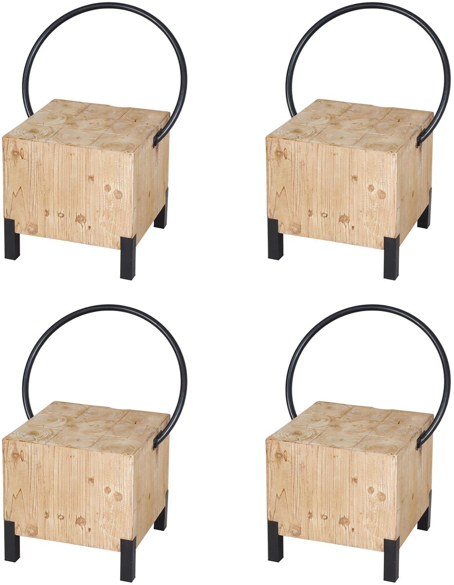MCW Set van 4 eetkamerstoelen MCW-L76, bezoekersstoel kruk, industrieel metaal massief hout MVG-gecertificeerd, naturel bruin