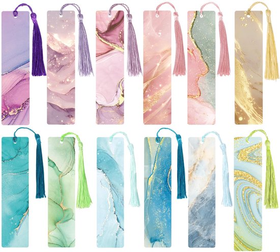12pcs Paper Bookmarks Marble Design Book Marker Vintage Book Mark With Tassels For Men Women Book Lovers Stationery Bookish Reading Supply