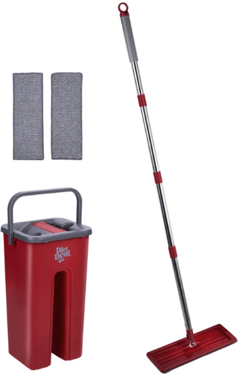 DIRT DEVIL Dweilsysteem met Emmer – Complete Set met Dweil & 2 Microvezeldoeken – 360° Draaibaar – Voor Harde Vloeren – Efficiënt Schoonmaken