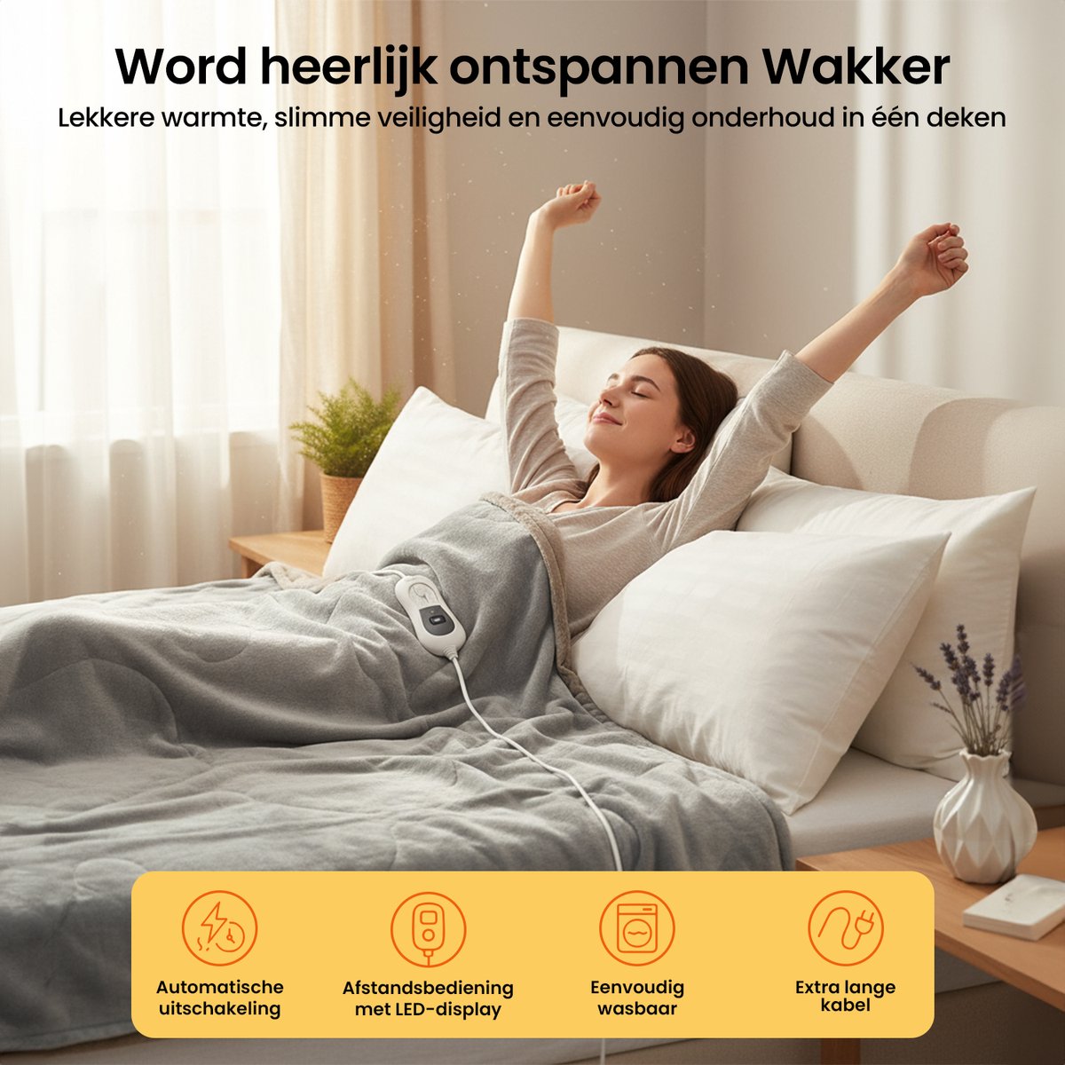 Goliving Elektrische Fleece Plaid Lichtgrijs 120W - afbeelding 3